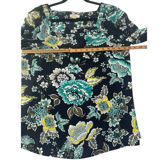 LOFT Blouse Top Large Navy Teal Yellow Floral Paisley Lightweight Casual #5412 - Picture 9 of 11